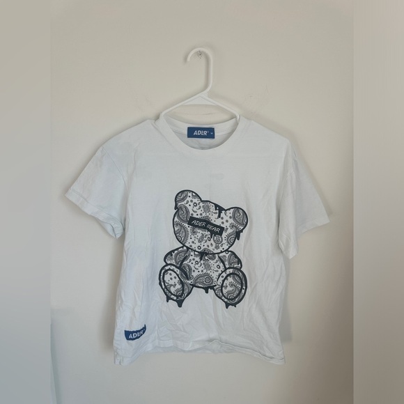 ADER ERROR white Cotton T-Shirt RARE Bear Print 100% M - Picture 1 of 6